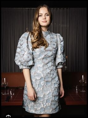 Womens Floral Puff-Sleeve Dress